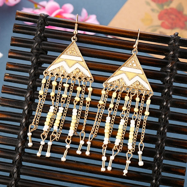 Classic Vintage Women's Corful Crystal Beads Long Tassel Earrings 2020 Fashion Jewelry Bohemia Wedding Earrings Hangers - A Woman Knows Best