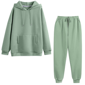 Hoodie 2 Pieces Set Women Autumn Solid Oversized Sweatshirt Set Casual Long Sleeve Fleece Tops Long Pants Tracksuit Suit Outfits - A Woman Knows Best