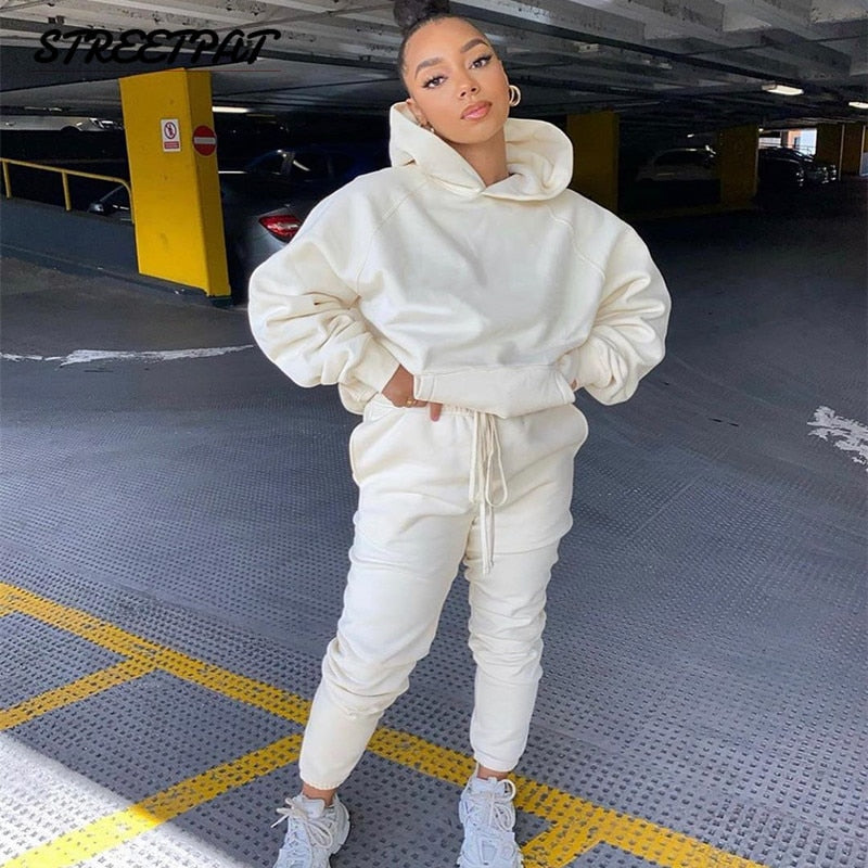 2021 Winter Two Piece Set Women Fleece Long Sleeve Top Hoodie Sweatshirts Sweatpants Pants Jogging Femme Hoodies Tracksuits - A Woman Knows Best