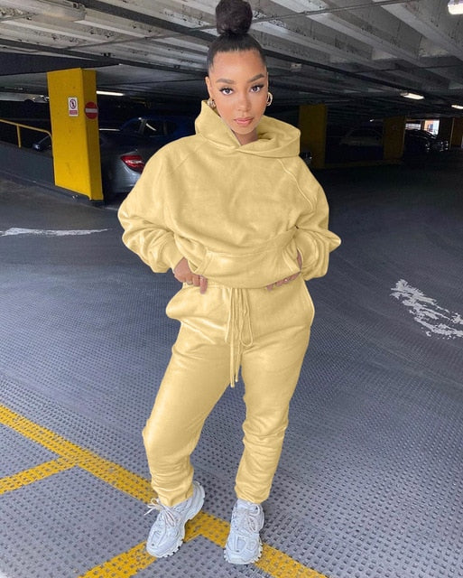 2021 Winter Two Piece Set Women Fleece Long Sleeve Top Hoodie Sweatshirts Sweatpants Pants Jogging Femme Hoodies Tracksuits - A Woman Knows Best