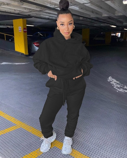 2021 Winter Two Piece Set Women Fleece Long Sleeve Top Hoodie Sweatshirts Sweatpants Pants Jogging Femme Hoodies Tracksuits - A Woman Knows Best
