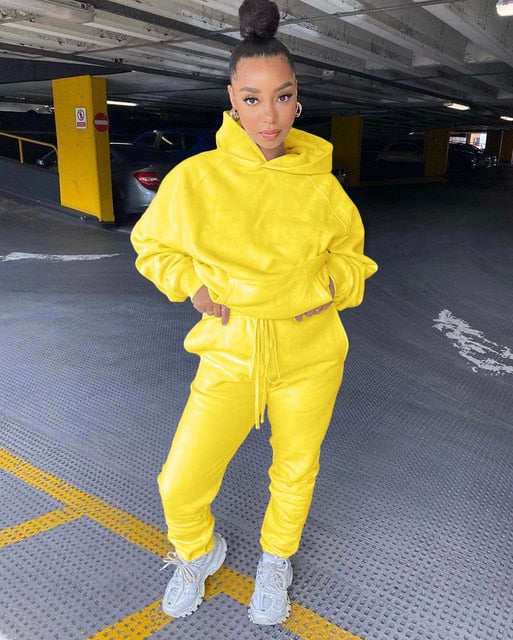 2021 Winter Two Piece Set Women Fleece Long Sleeve Top Hoodie Sweatshirts Sweatpants Pants Jogging Femme Hoodies Tracksuits - A Woman Knows Best