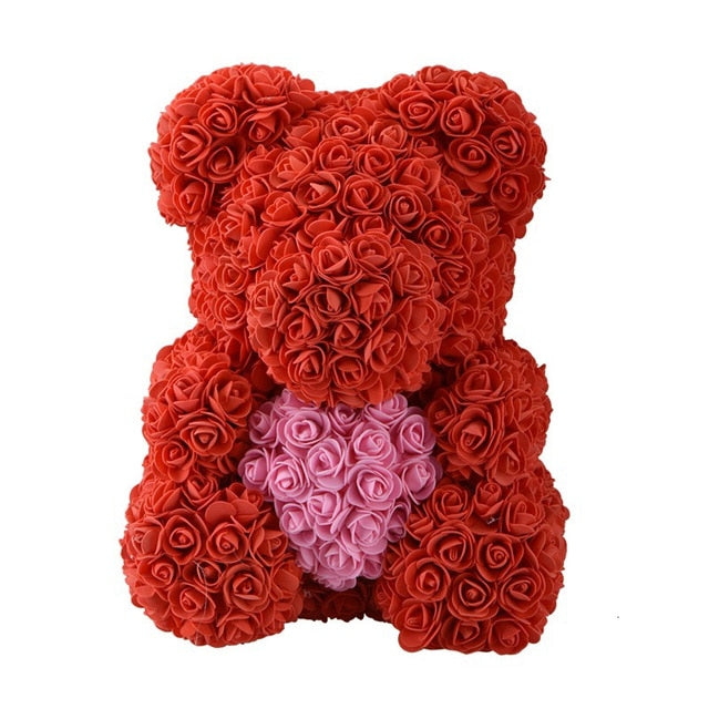 40cm Bear Of Roses with Box Artificial Flowers Teddy Rose Bears Wedding New Year Christmas Valentine Gift Dropshipping - A Woman Knows Best