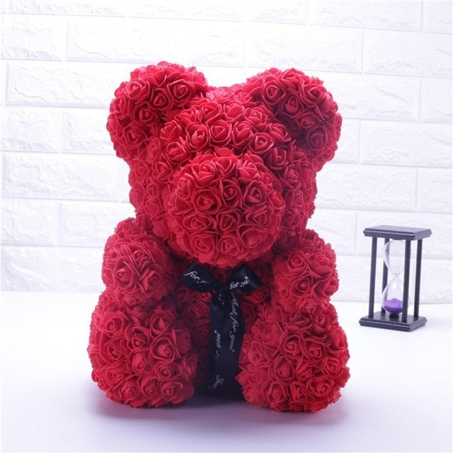 40cm Bear Of Roses with Box Artificial Flowers Teddy Rose Bears Wedding New Year Christmas Valentine Gift Dropshipping - A Woman Knows Best