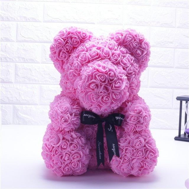 40cm Bear Of Roses with Box Artificial Flowers Teddy Rose Bears Wedding New Year Christmas Valentine Gift Dropshipping - A Woman Knows Best