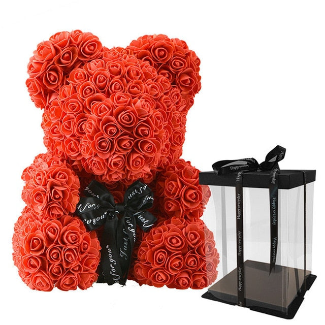 40cm Bear Of Roses with Box Artificial Flowers Teddy Rose Bears Wedding New Year Christmas Valentine Gift Dropshipping - A Woman Knows Best