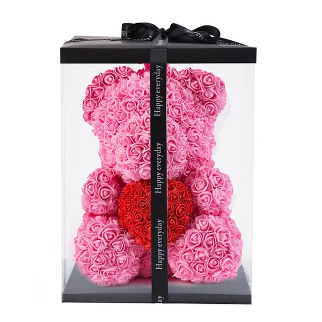 40cm Bear Of Roses with Box Artificial Flowers Teddy Rose Bears Wedding New Year Christmas Valentine Gift Dropshipping - A Woman Knows Best