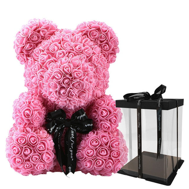 40cm Bear Of Roses with Box Artificial Flowers Teddy Rose Bears Wedding New Year Christmas Valentine Gift Dropshipping - A Woman Knows Best