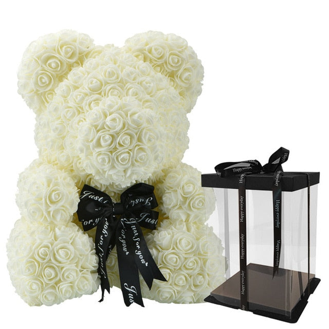 40cm Bear Of Roses with Box Artificial Flowers Teddy Rose Bears Wedding New Year Christmas Valentine Gift Dropshipping - A Woman Knows Best