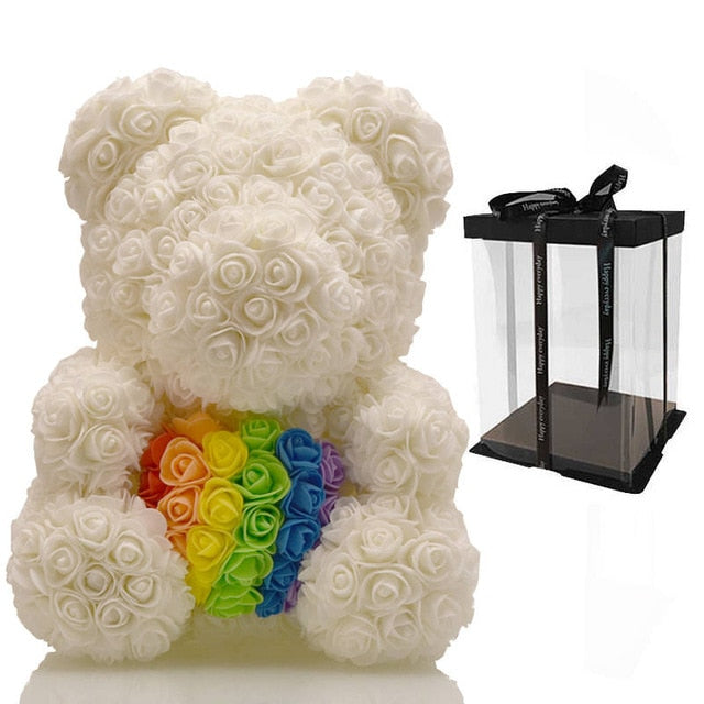 40cm Bear Of Roses with Box Artificial Flowers Teddy Rose Bears Wedding New Year Christmas Valentine Gift Dropshipping - A Woman Knows Best