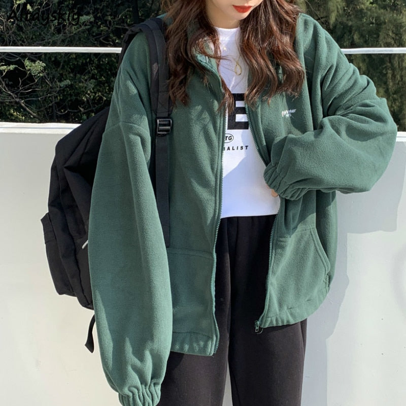 Hoodies Women Zip-up Turn-down Collar Printed Pocket Long Sleeve Korean Style New Trendy Casual BF Ulzzang Harajuku Womens Daily - A Woman Knows Best