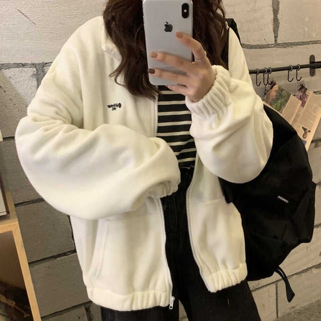 Hoodies Women Zip-up Turn-down Collar Printed Pocket Long Sleeve Korean Style New Trendy Casual BF Ulzzang Harajuku Womens Daily - A Woman Knows Best