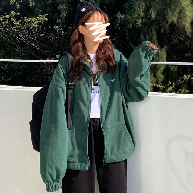 Hoodies Women Zip-up Turn-down Collar Printed Pocket Long Sleeve Korean Style New Trendy Casual BF Ulzzang Harajuku Womens Daily - A Woman Knows Best
