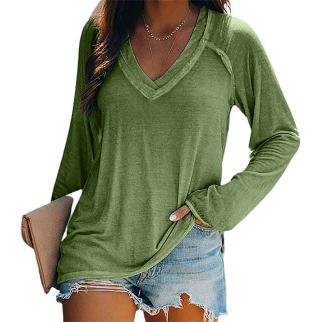 Solid Color Comfortable Casual Round Neck Long Sleeve Women Knitted T-shirt Bottoming Top - A Woman Knows Best