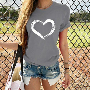 Harajuku Heart Print T Shirt Women Short Sleeve O Neck Loose Tshirt 2020 Summer Tee Tops Short Sleeve Female Camisetas Mujer - A Woman Knows Best