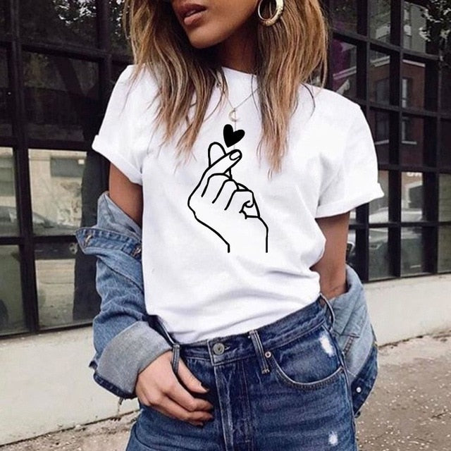 Harajuku Heart Print T Shirt Women Short Sleeve O Neck Loose Tshirt 2020 Summer Tee Tops Short Sleeve Female Camisetas Mujer - A Woman Knows Best