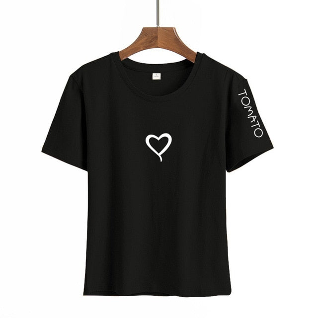Harajuku Heart Print T Shirt Women Short Sleeve O Neck Loose Tshirt 2020 Summer Tee Tops Short Sleeve Female Camisetas Mujer - A Woman Knows Best