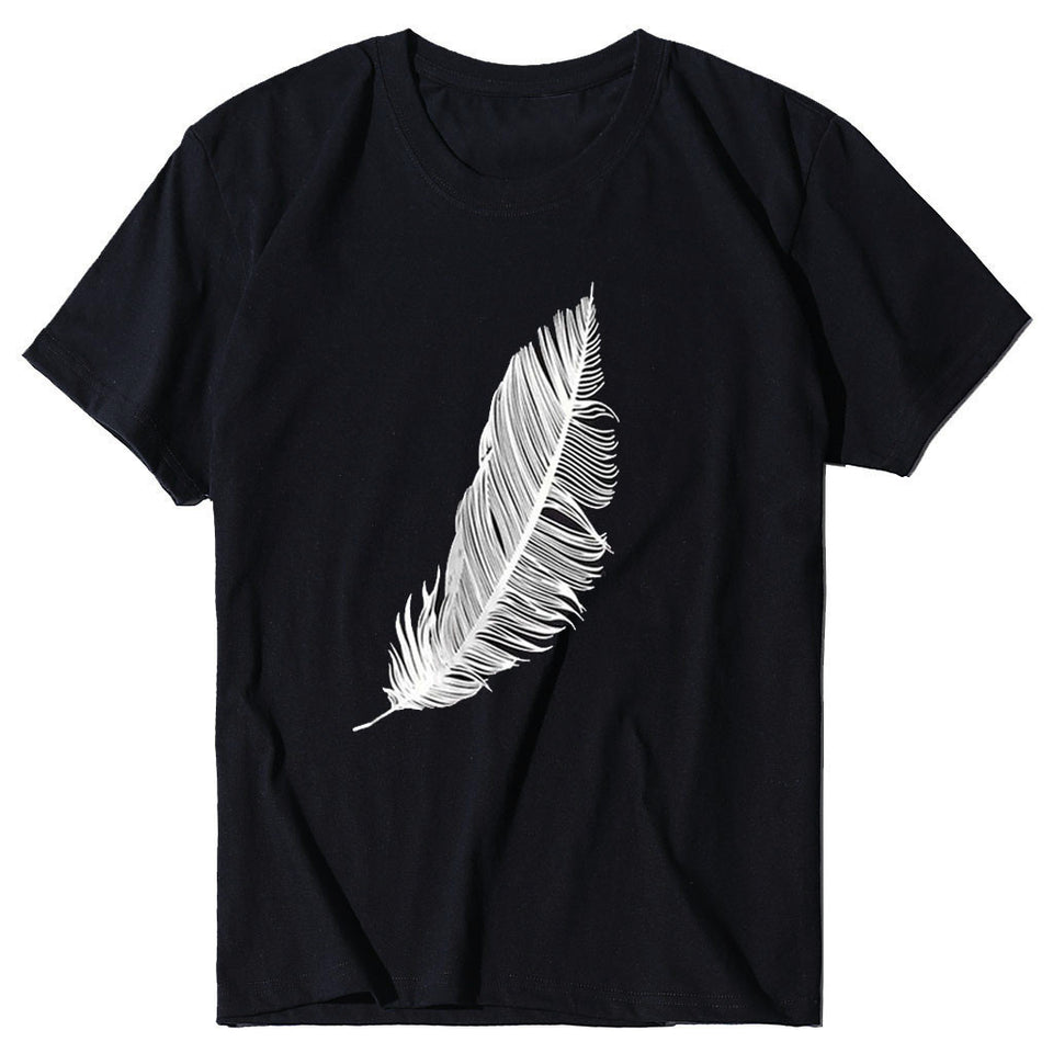 2021 Women casual Harajuku fashion t-shirt feather print loose o-neck short sleeve elastic stretched summer home new Tee Shirt - A Woman Knows Best