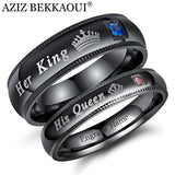 AZIZ BEKKAOUI DIY Couple Rings Black Her King and His Queen Stainless Steel Wedding Rings for Women Men Jewelry Dropshipping - A Woman Knows Best