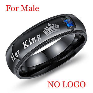 AZIZ BEKKAOUI DIY Couple Rings Black Her King and His Queen Stainless Steel Wedding Rings for Women Men Jewelry Dropshipping - A Woman Knows Best