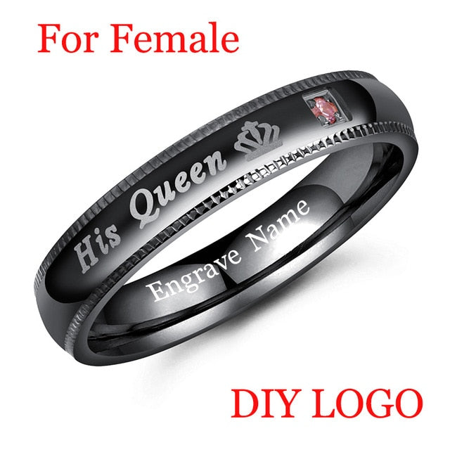 AZIZ BEKKAOUI DIY Couple Rings Black Her King and His Queen Stainless Steel Wedding Rings for Women Men Jewelry Dropshipping - A Woman Knows Best